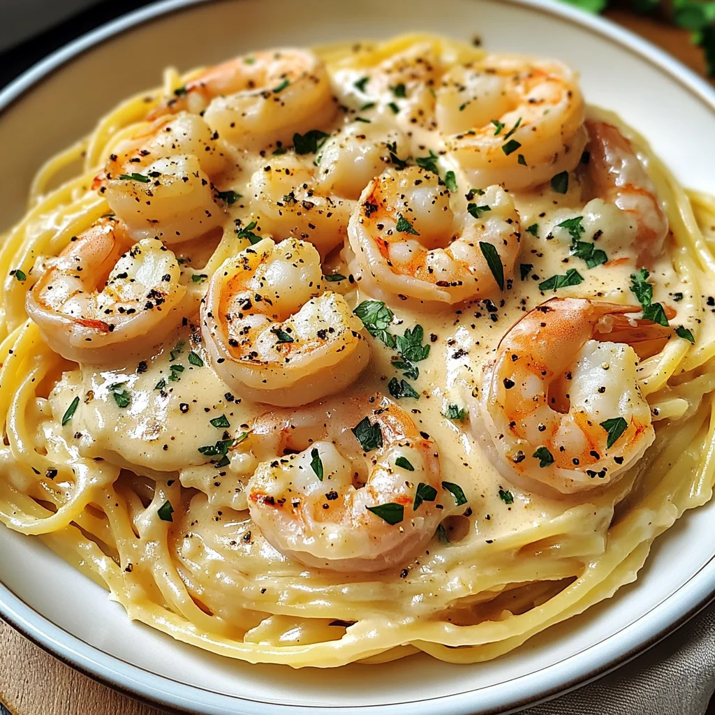 Pâtes crémeuses ail crevettes