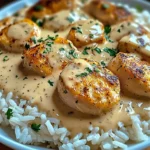 Poulet crémeux et riz en sauce