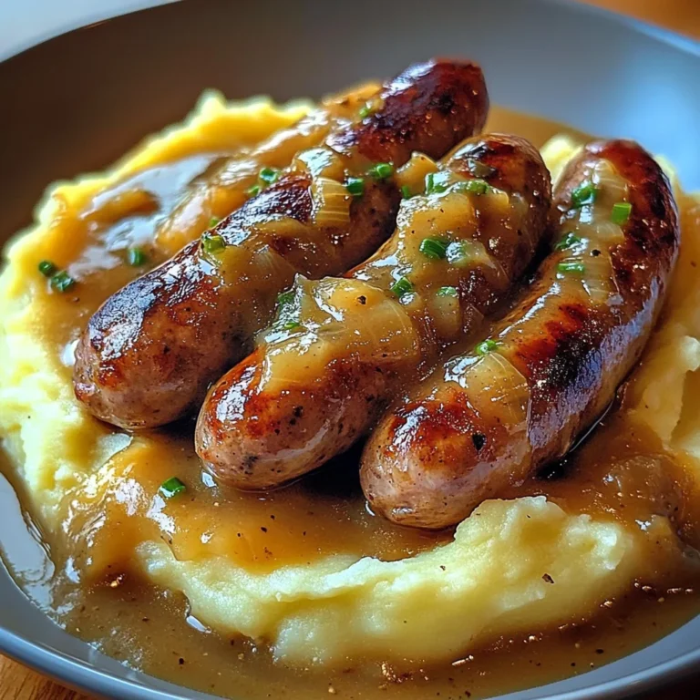 Bangers et Purée avec Sauce à l’Oignon 