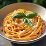 Spaghetti à la Crème de Poivron Rouge et Mozzarella